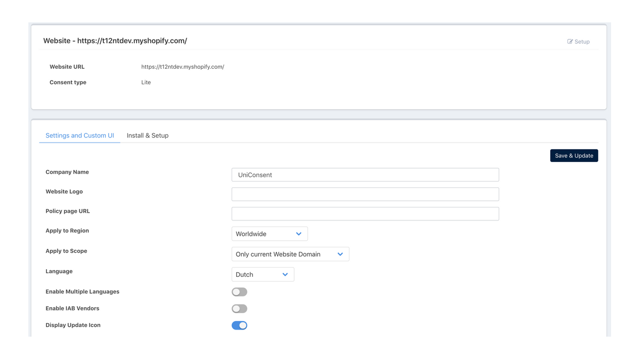 Configuration du gestionnaire de consentement