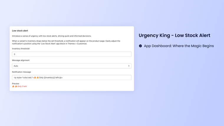 Urgency King ‑ Low Stock Alert Screenshot