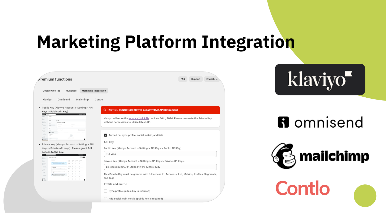 Marketing email platform integration