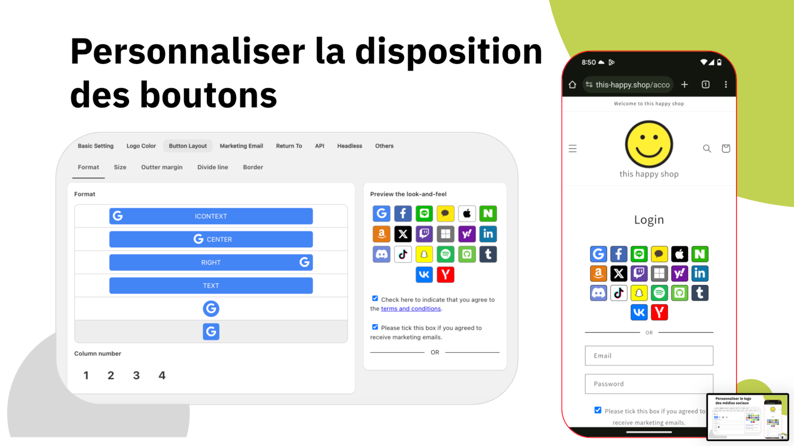 Sélection de la disposition des boutons