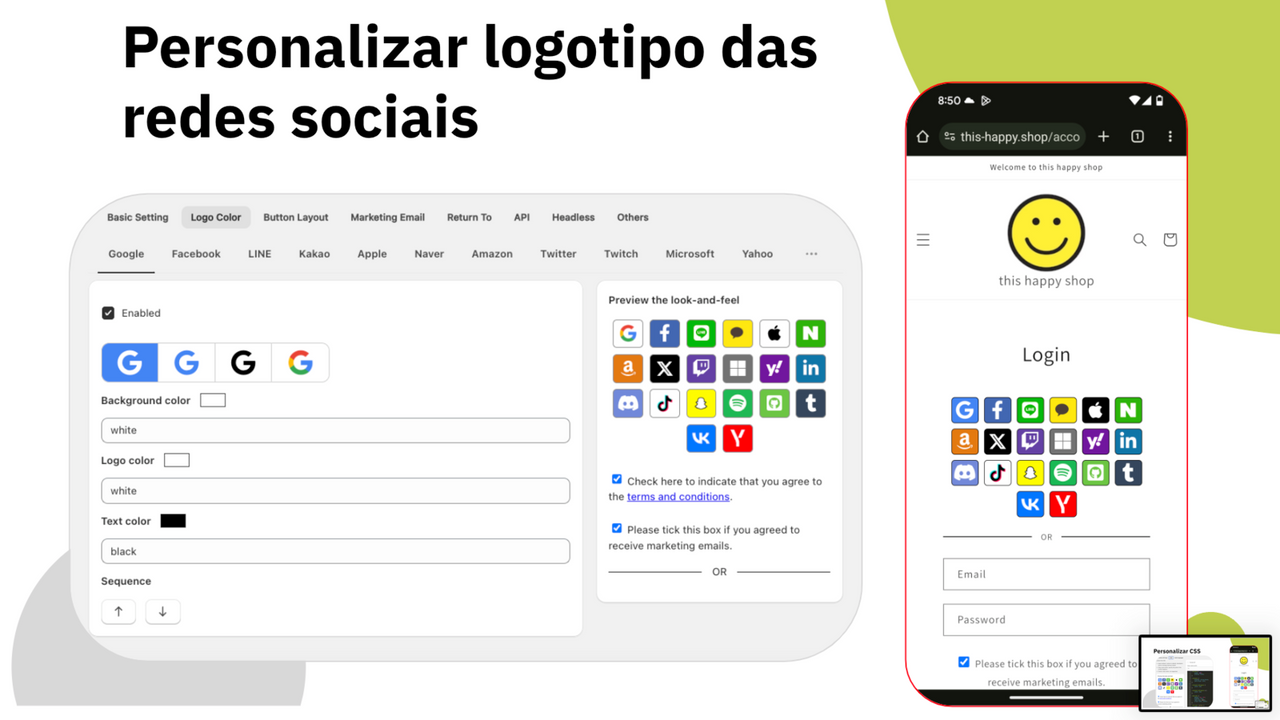 Personalize o logotipo da mídia social