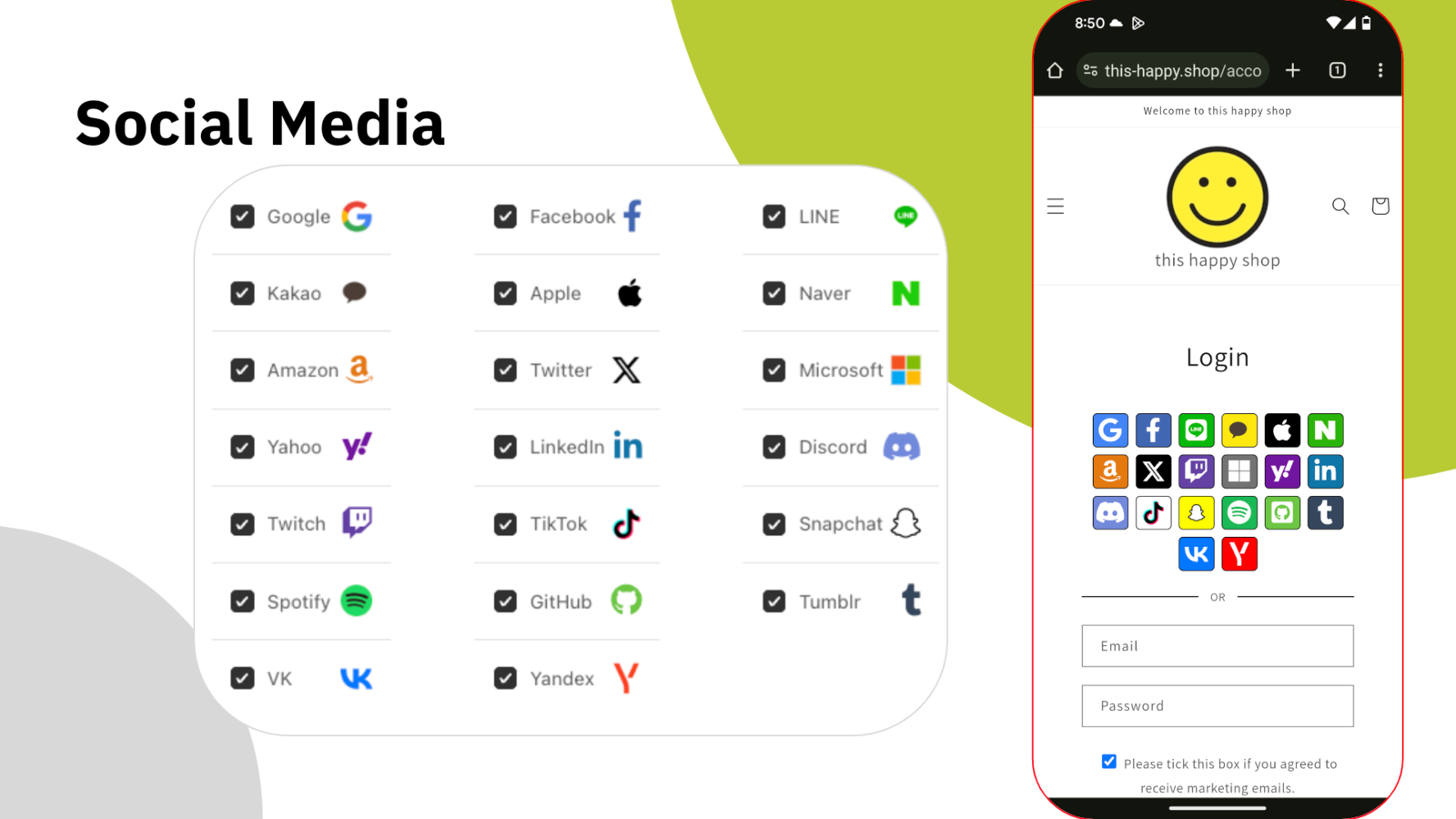 20 social media supported