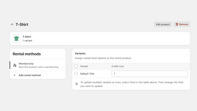 Rental methods on products