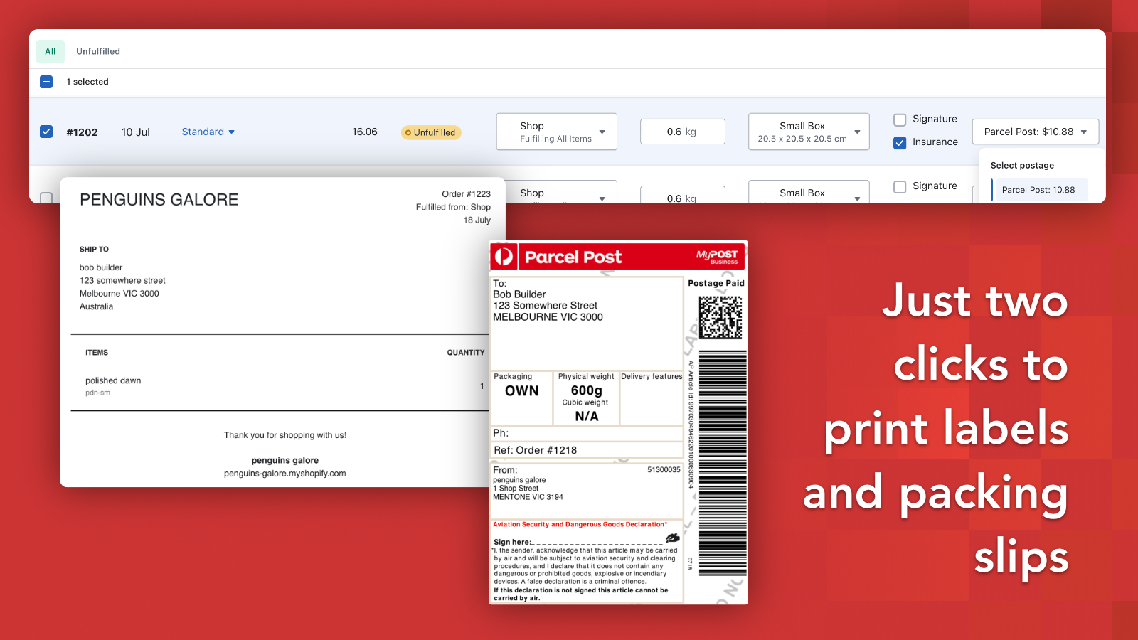 Australia Post EZ Label Screenshot