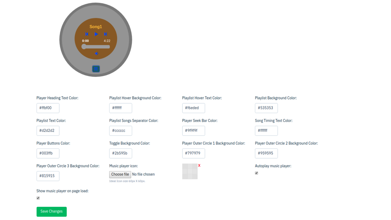 Configuraciones del reproductor de música