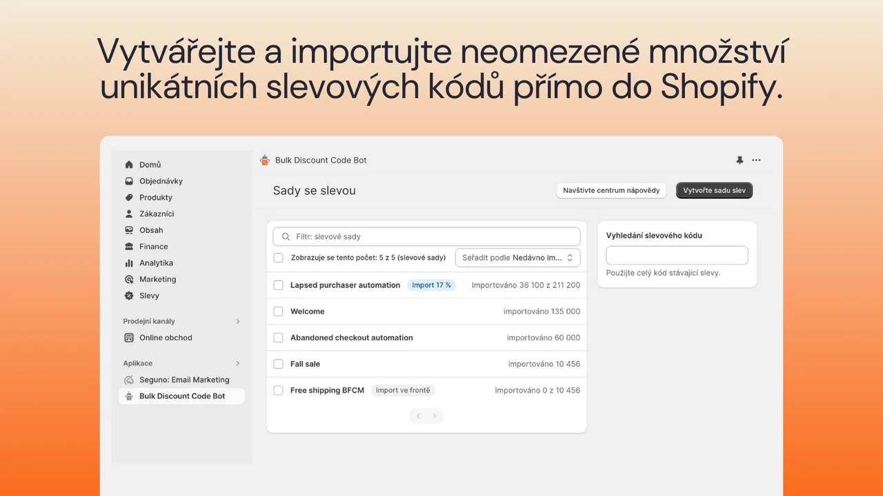 Vytvářejte a importujte neomezené množství unikátních slevových 