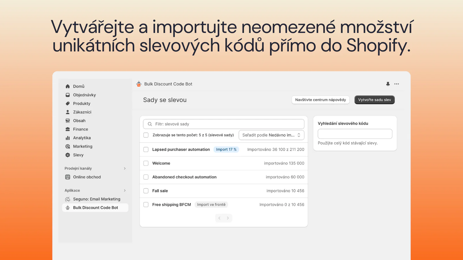 Vytvářejte a importujte neomezené množství unikátních slevových 