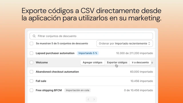 Exporte códigos de descuento únicos a CSV.