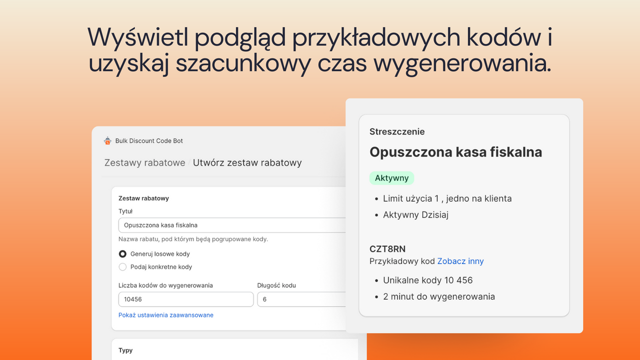 Podgląd przykładowych kodów.