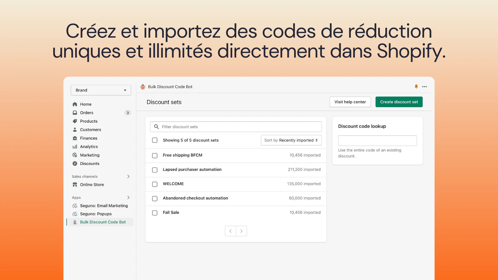 Créez et importez des codes uniques illimités dans Shopify.