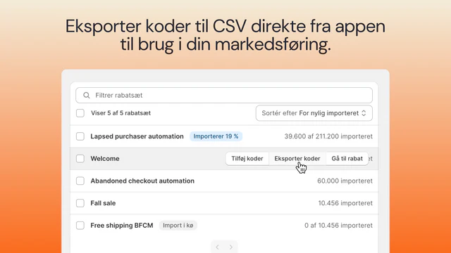 Eksporter unikke rabatkoder til CSV til brug i din markedsføring