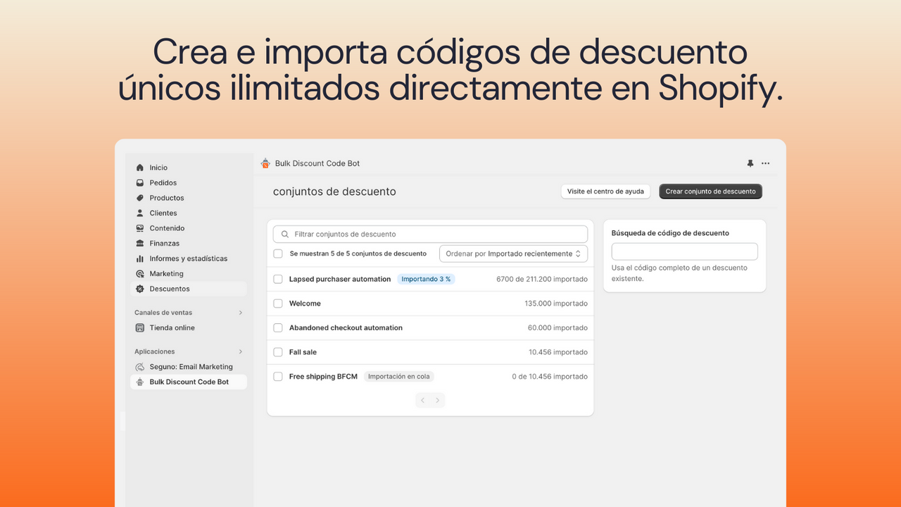 Crea e importa códigos únicos ilimitados a Shopify.