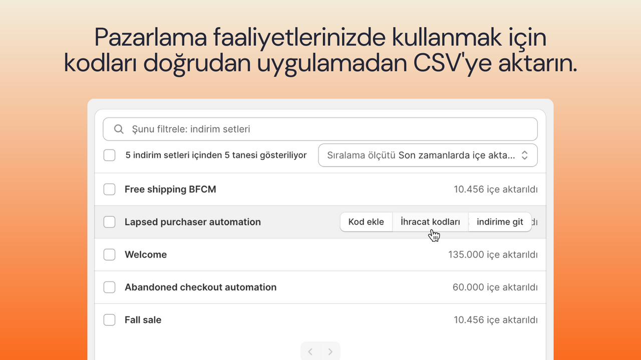 Benzersiz indirim kodlarını CSV'ye aktarın.