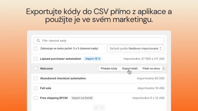 Exportujte jedinečné slevové kódy do CSV a použijte je ve svém m