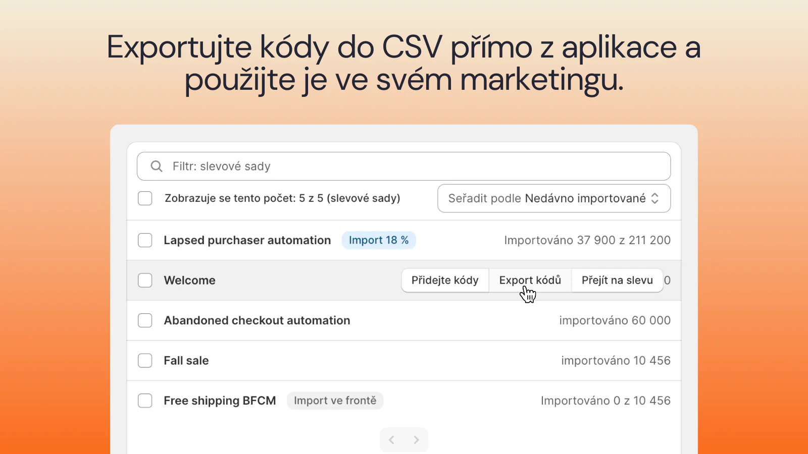 Exportujte jedinečné slevové kódy do CSV a použijte je ve svém m