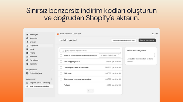 Sınırsız benzersiz kod oluşturun ve Shopify'a aktarın.