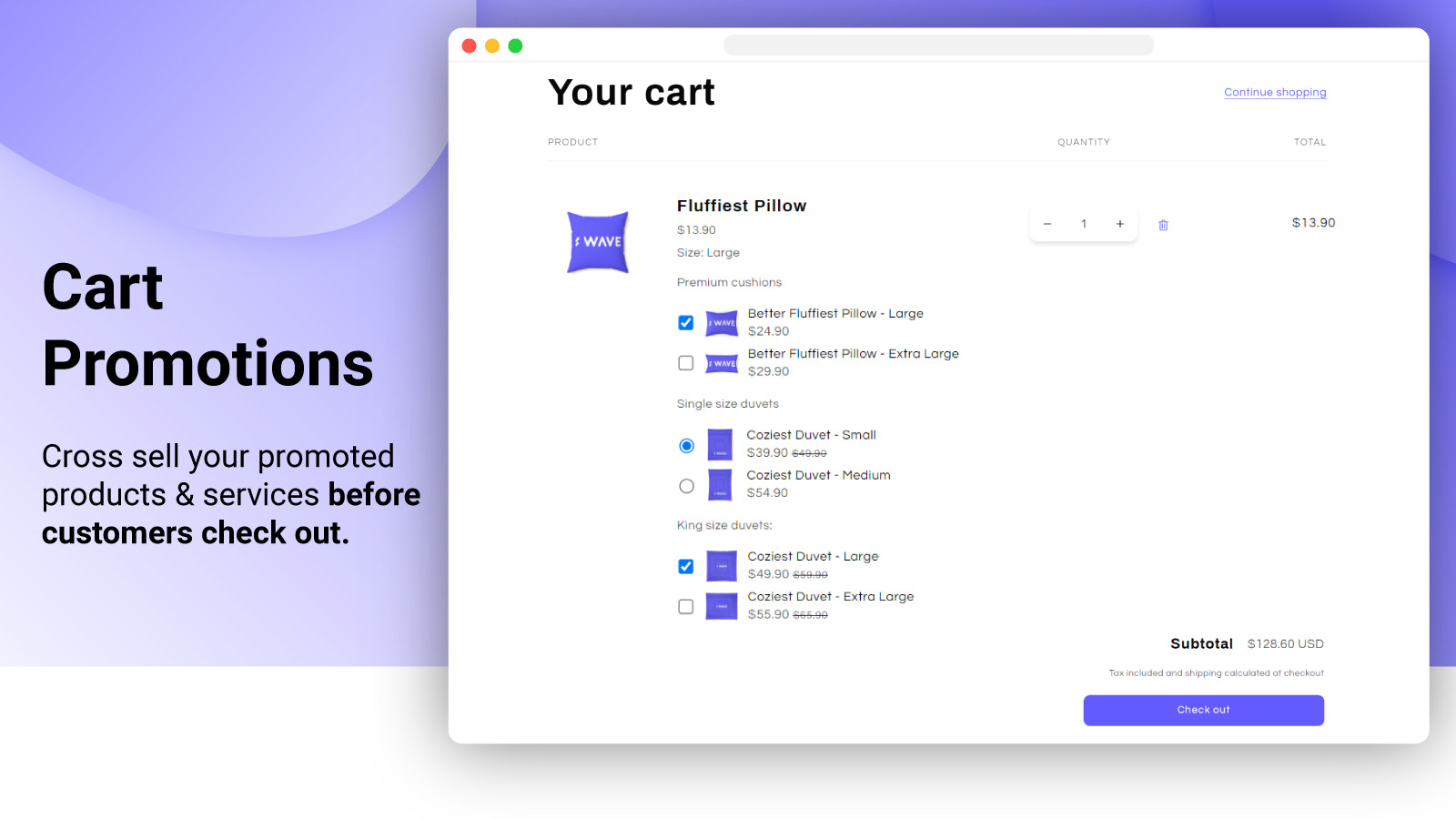 Shopify wave cross sell and upsell app with cart promotions