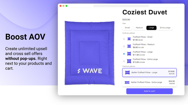 Shopify wave cross sell en upsell app om AOV te verhogen