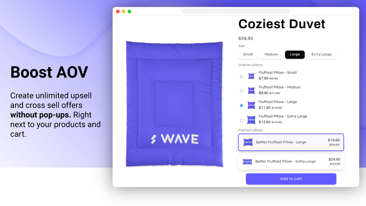 Aplicación de cross sell y upsell de Shopify wave para aumentar el AOV