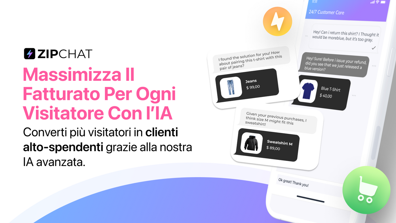 Zipchat è il tuo assistente alle vendite e al supporto clienti