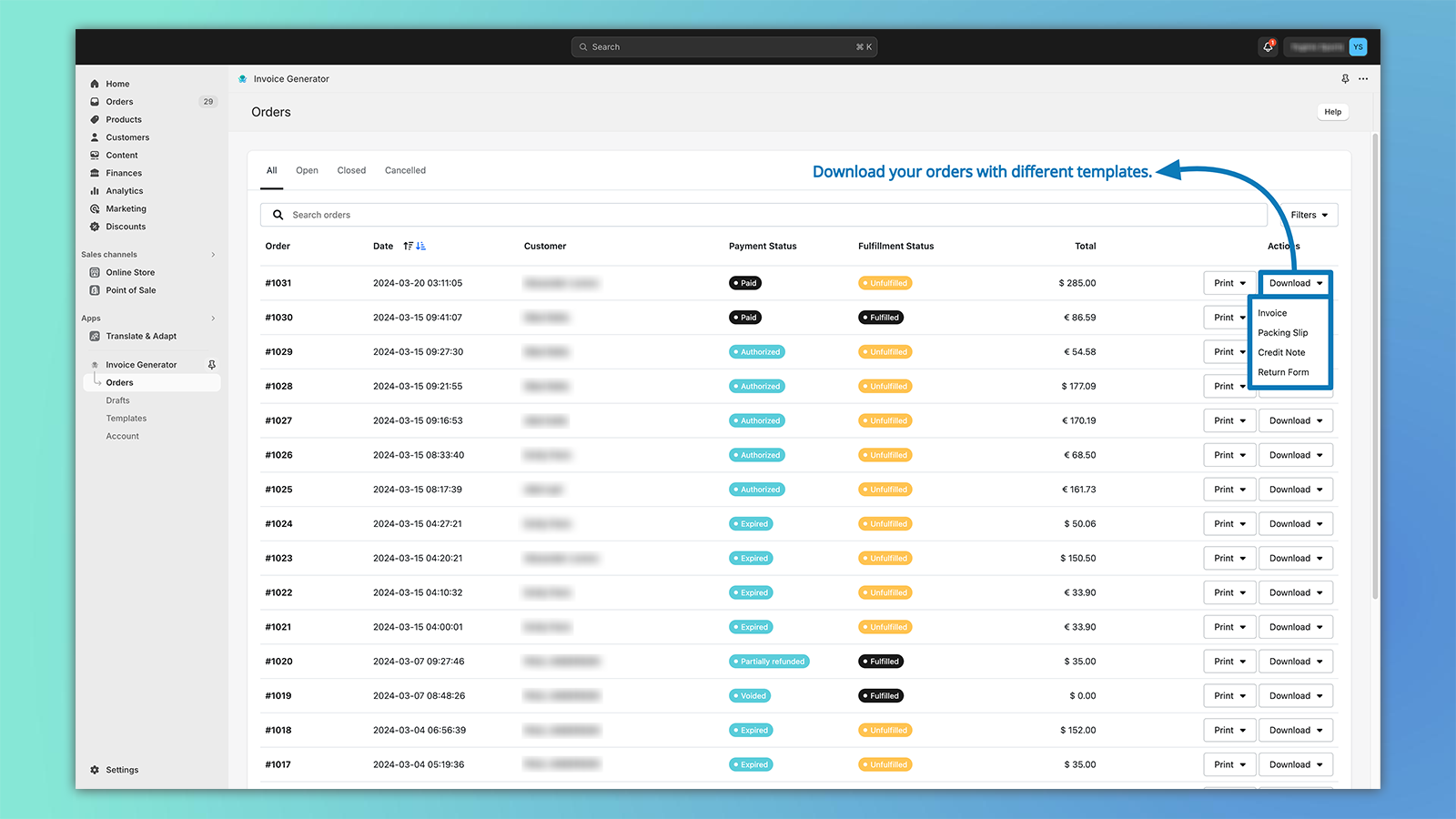 Shoptopus: Invoice Generator Screenshot