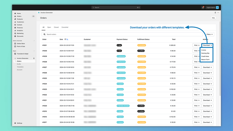 Shoptopus: Invoice Generator Screenshot