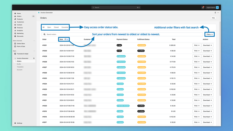 Shoptopus: Invoice Generator Screenshot