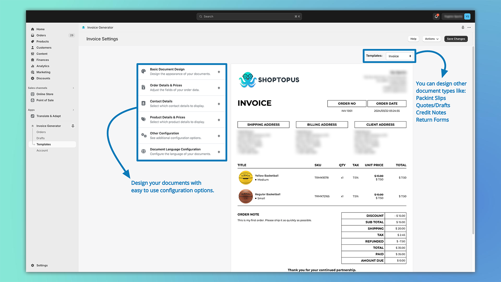 Shoptopus: Invoice Generator Screenshot