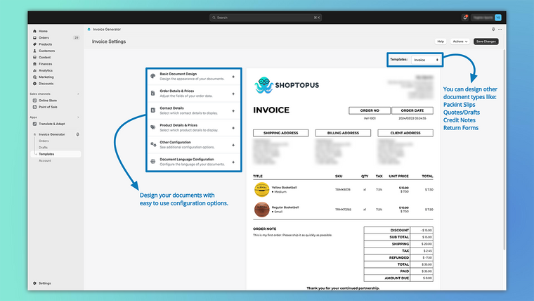 Shoptopus: Invoice Generator Screenshot