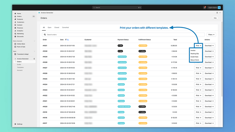 Shoptopus: Invoice Generator Screenshot