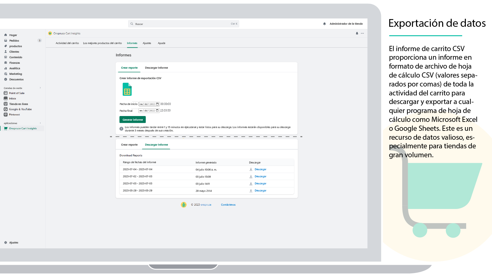 CSV Report proporciona datos en formato CSV para exportar