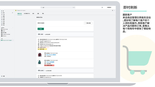 Cart Insights 应用程序可直接在管理面板中访问和使用