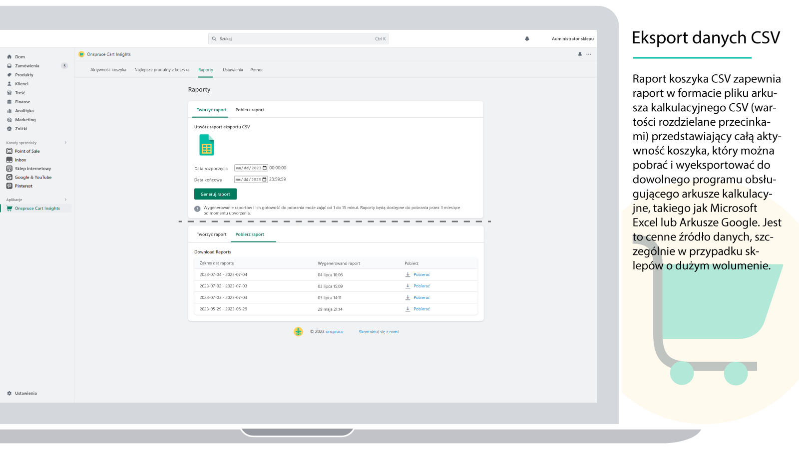 Raport koszyka CSV udostępnia dane w formacie CSV do eksportu