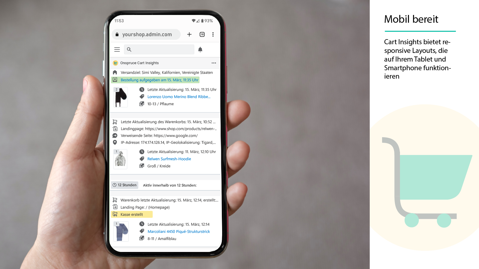Zeigen Sie die Warenkorbaktivität auf Ihrem Mobilgerät an