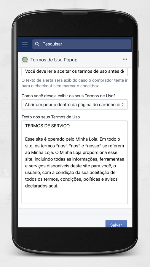 painel administrativo mobile - termos