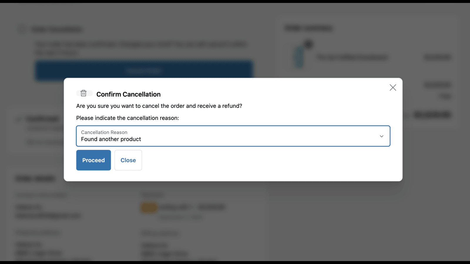 Extension allows customers to select a reason