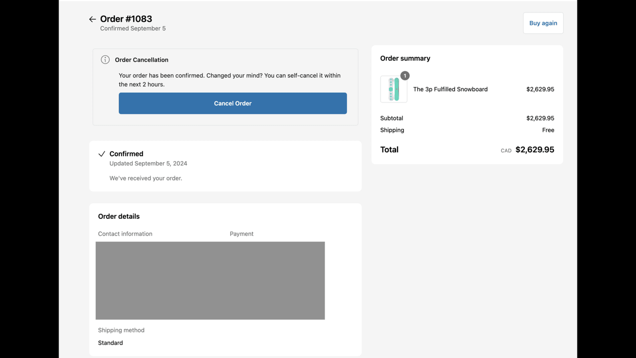 Extension on Order Status page without cancellation