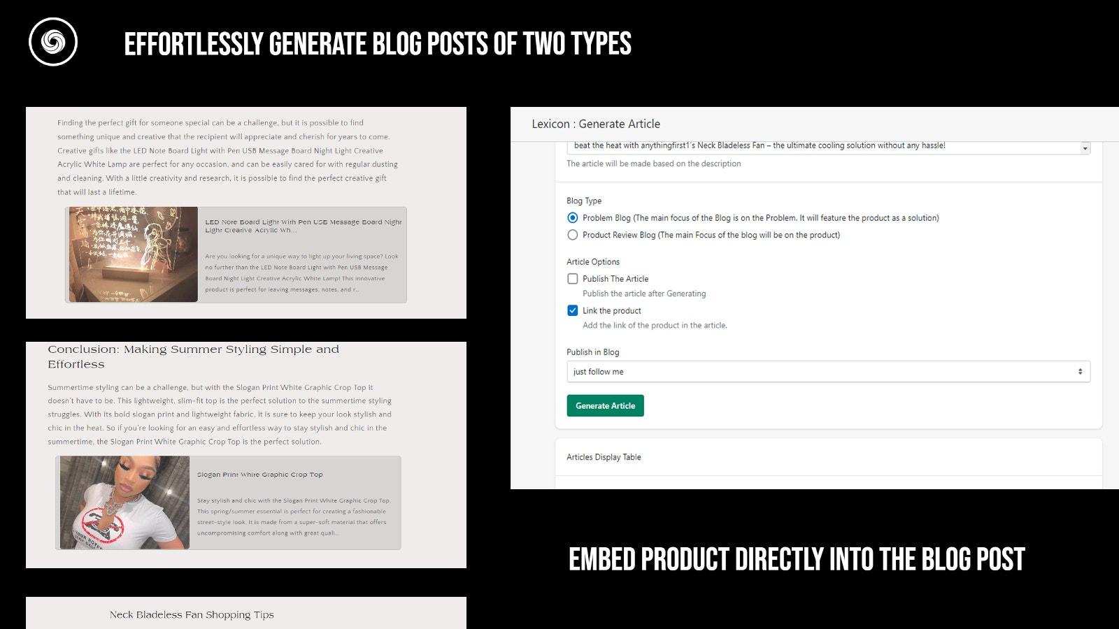 Generer SEO optimerede Produkt Blogindlæg for at booste salg