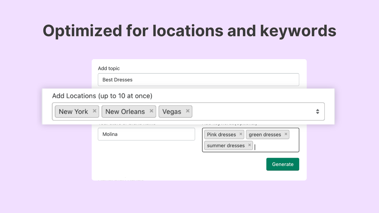 Optimizado para ubicaciones y palabras clave