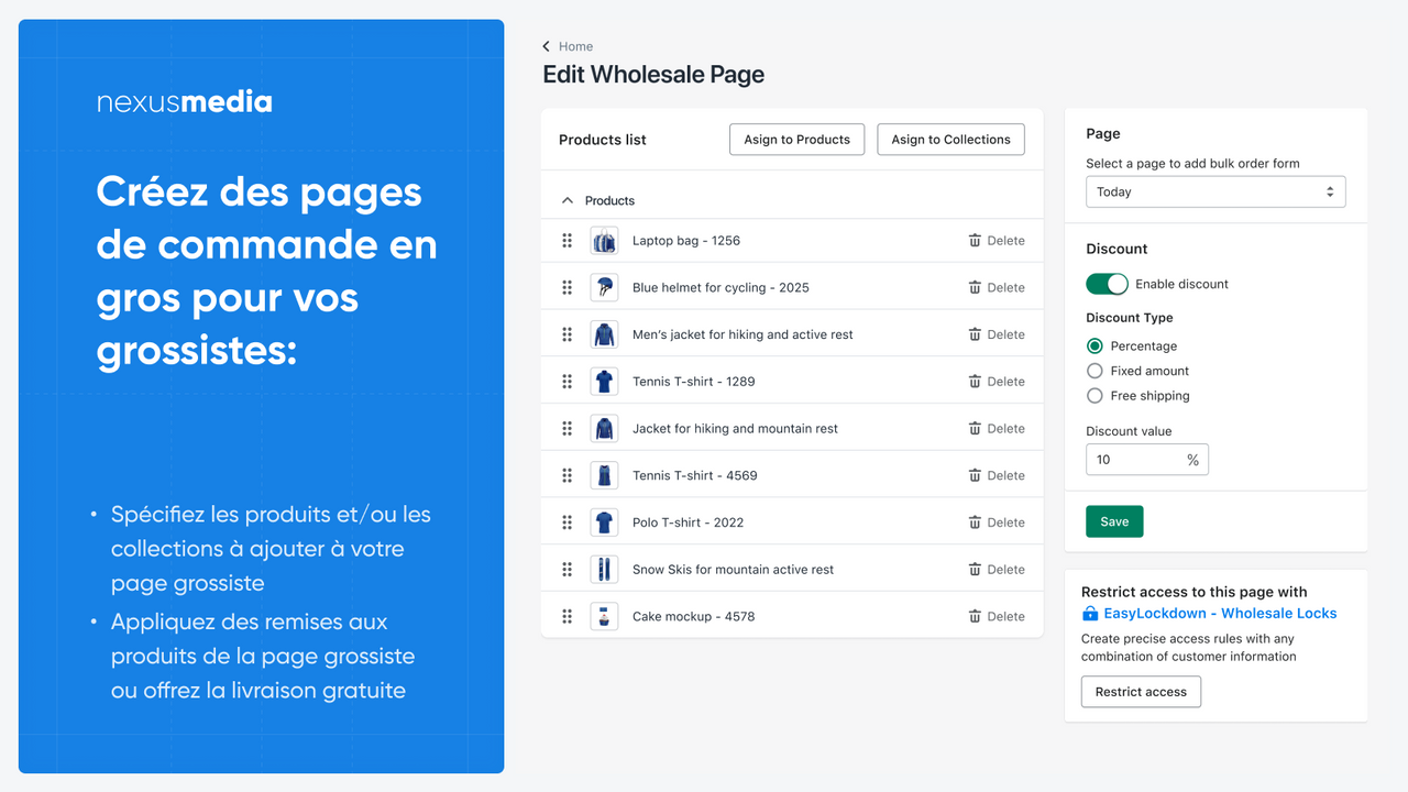 Créez des pages de commande en gros pour vos grossistes