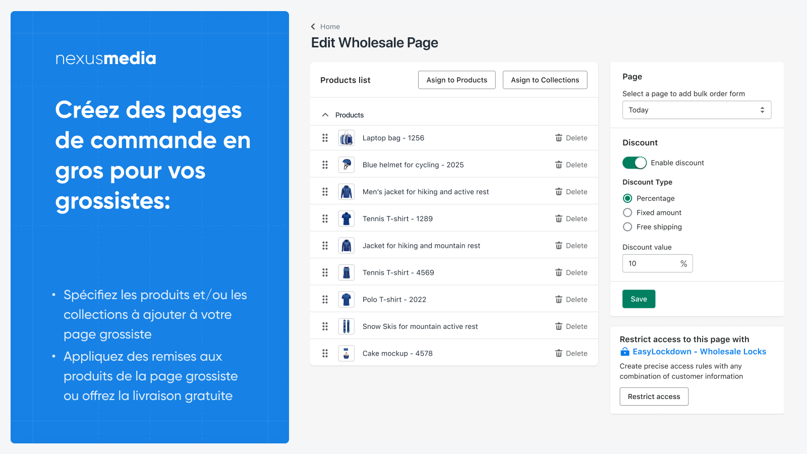 Créez des pages de commande en gros pour vos grossistes