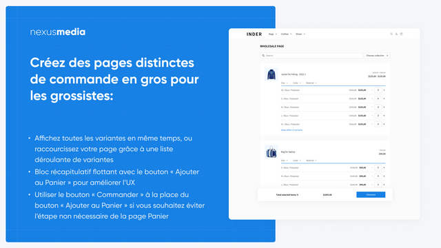 Créez des pages distinctes de commande en gros pour les grossis