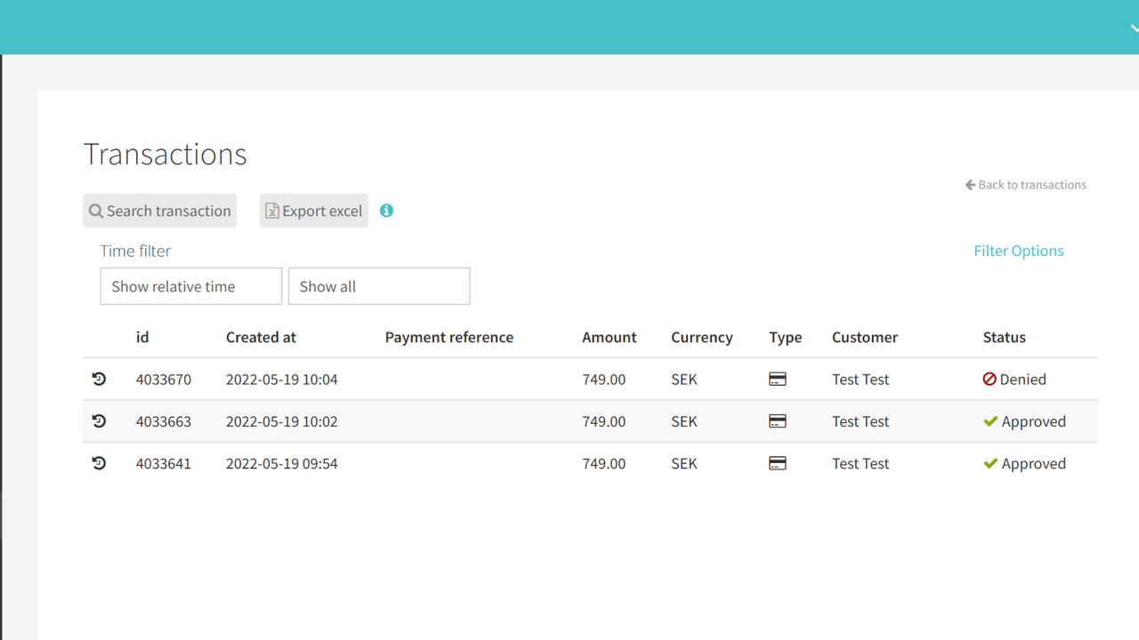 Transaction list