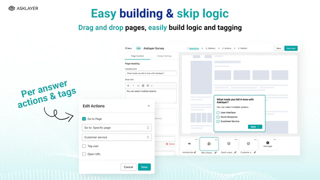 Constructor fácil de arrastrar y soltar con lógica de salto