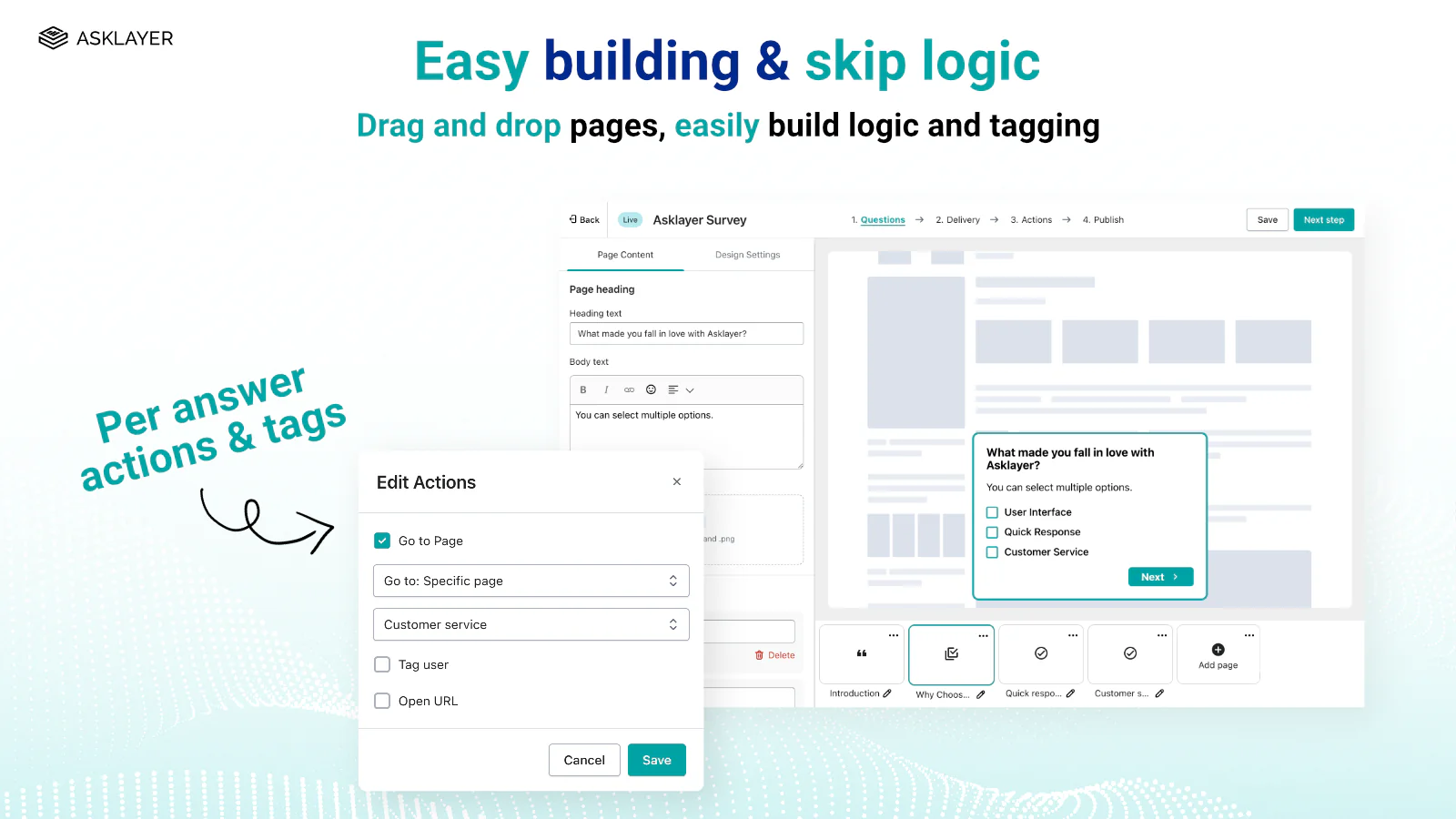 Eenvoudige drag-and-drop builder met skip-logica