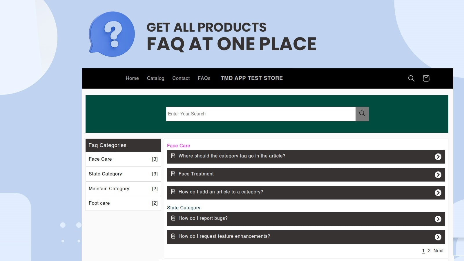 TMD FAQ Page & Product FAQ Screenshot