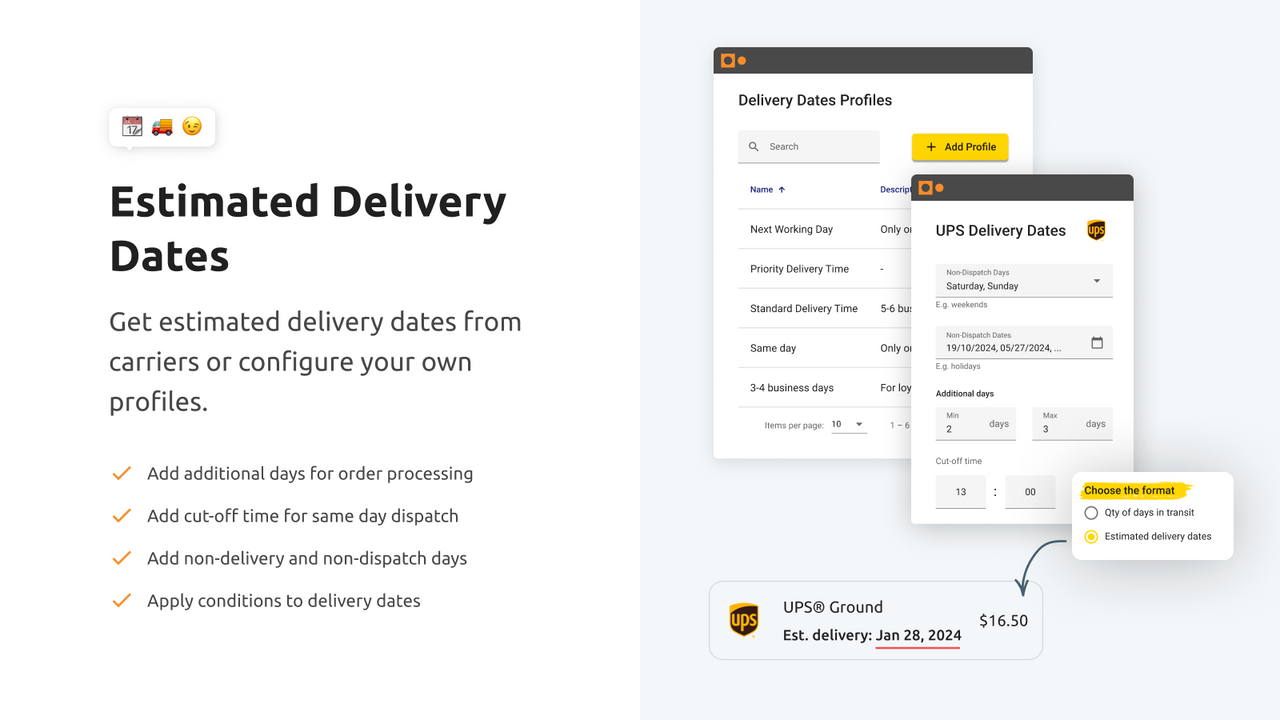 Calcurates: estimated delivery dates