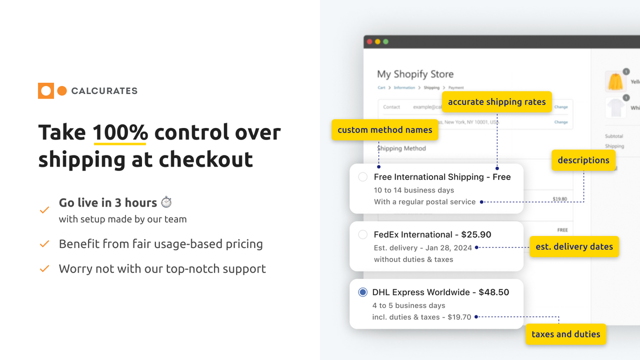 Aplicación Calcurates: Accurate Shipping para Shopify