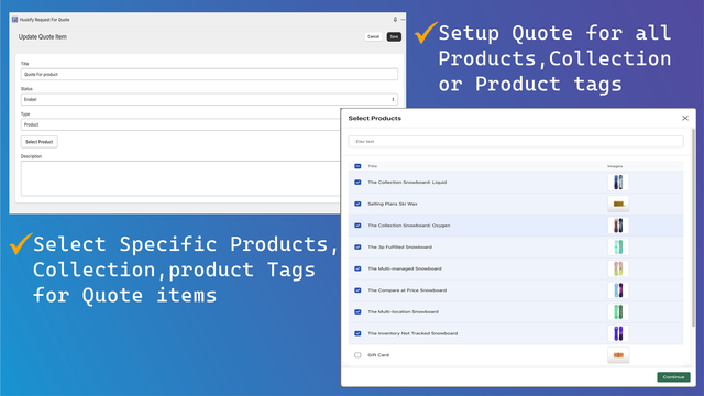 Setup Quote item to any product, Collection or product tag