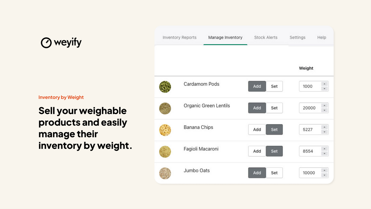 Weyify Inventory by Weight